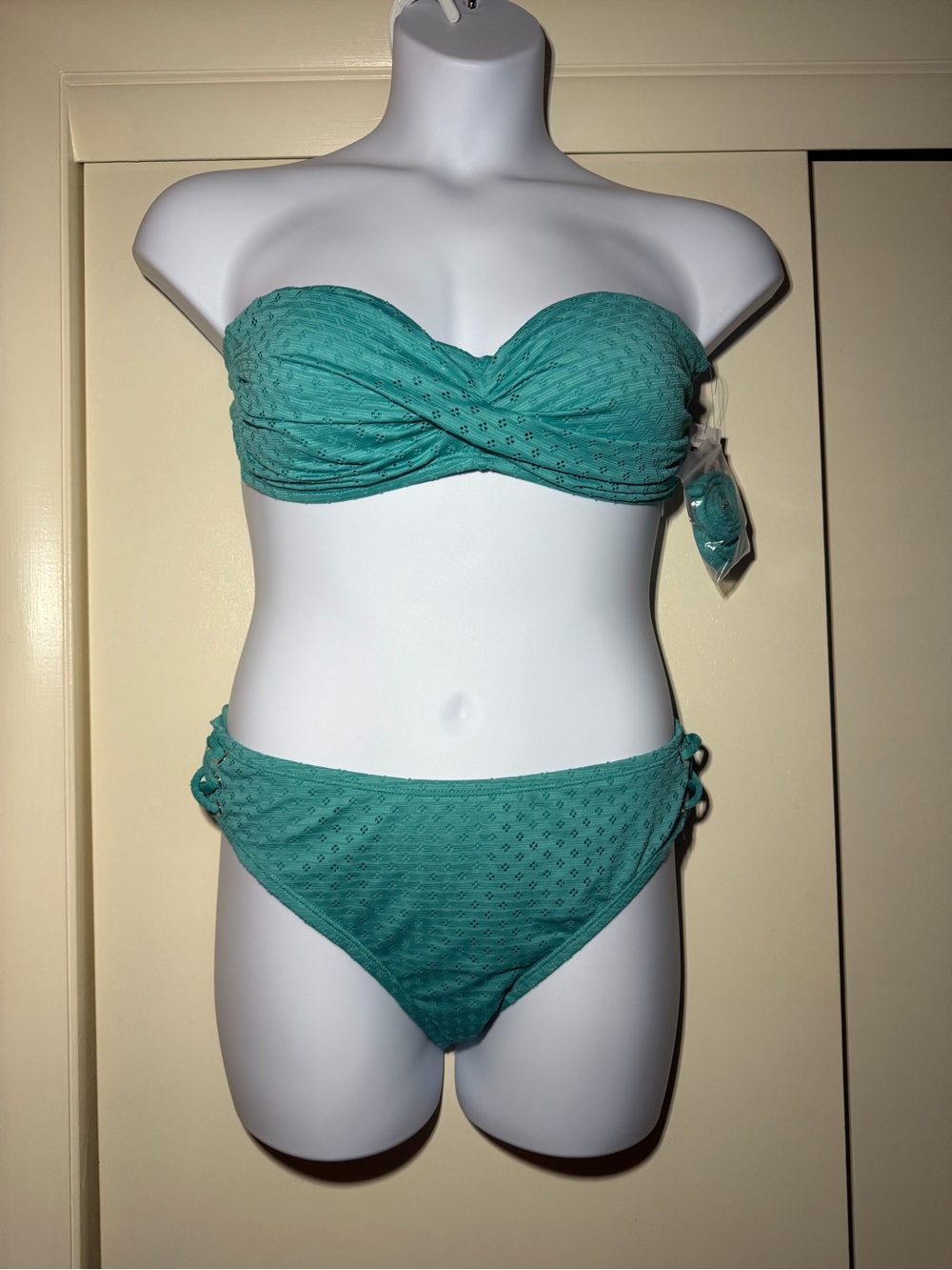 Strapless Teal Eyelet Bikini Set - Women Swim NWT Size XL 16-18